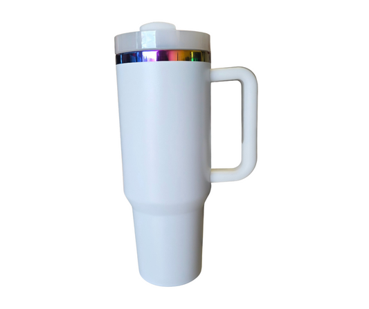 40oz WHITE WITH RAINBOW ETCHING